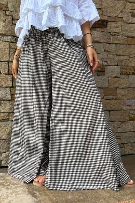 Arbi Gingham Palazzo Pant Chocolate